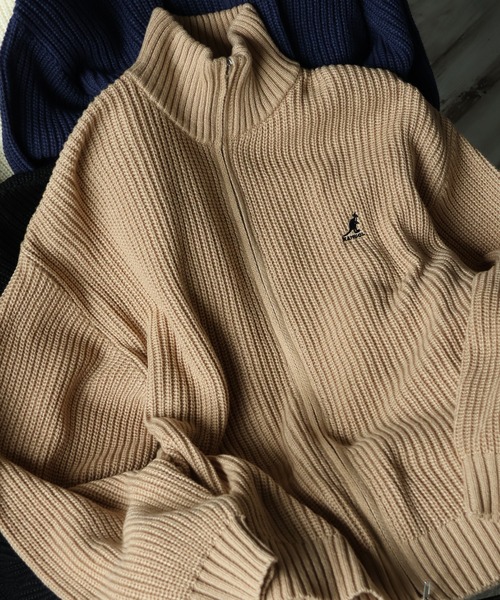 KANGOL（カンゴール）の「【KANGOL/カンゴール】ロゴ刺繍 畦編み ドライバーズ ニット フルジップ セーター（ニット/セーター・メンズ・ブラック/ベージュ/ネイビー/アイボリー・M/L/XL）」の3枚目の写真