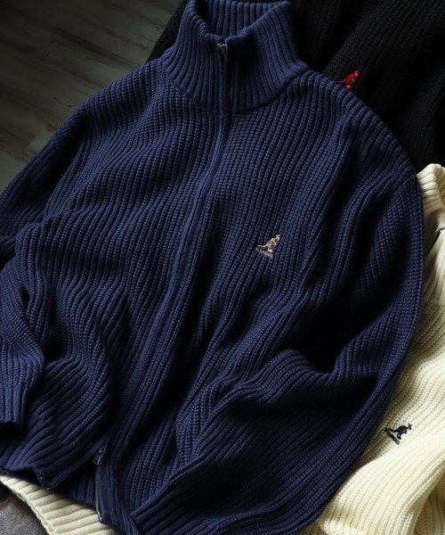 KANGOL（カンゴール）の「【KANGOL/カンゴール】ロゴ刺繍 畦編み ドライバーズ ニット フルジップ セーター（ニット/セーター・メンズ・ブラック/ベージュ/ネイビー/アイボリー・M/L/XL）」の4枚目の写真