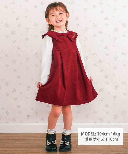 SLAP SLIP（スラップスリップ）の「【お揃い】ビッグリボン襟ジャンパースカート(80~130cm)（ジャンパースカート・キッズ・レッド/ピンク系その他・100cm/80ｃｍ/110cm/90cm/130cm/120cm）」の3枚目の写真