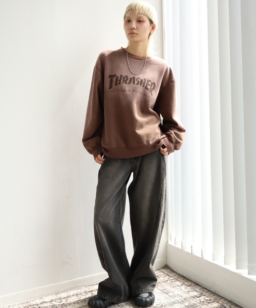 THRASHER（スラッシャー）の「【THRASHER/スラッシャー】裏起毛 ヴィンテージライクフェード加工 クルーネック スウェット トレーナー（スウェット・メンズ・ブラウン/ピンク/ブラック・L/M/XL）」の10枚目の写真