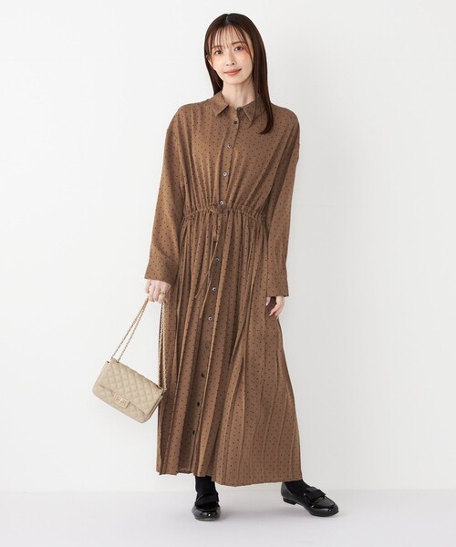 SHIPS Colors:〈手洗い可能〉ドット プリント プリーツ シャツ