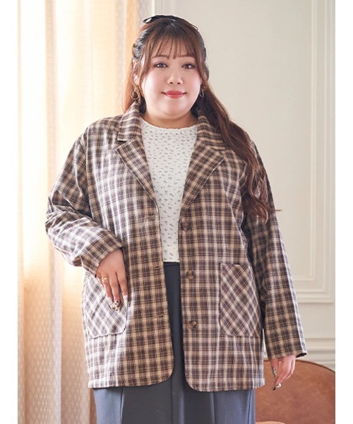 (美品) ヒューゴボス テーラードジャケット チェック アンコン 54サイズ 大きいサイズ】【Kannaコラボ】チェックBIGジャケット（テーラード