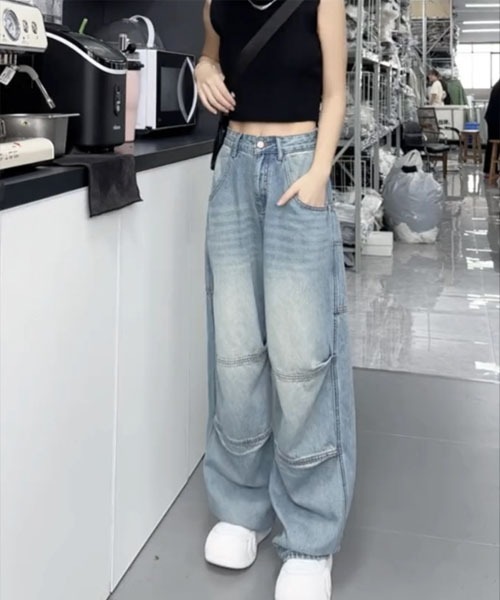 Mayree(メイリー)の「【Mayree】バレル レッグ サイド 切替 デニム パンツ(デニムパンツ・レディース・ブルー・SMALL/MEDIUM/LARGE)」の1枚目の写真