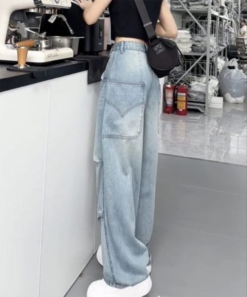 Mayree(メイリー)の「【Mayree】バレル レッグ サイド 切替 デニム パンツ(デニムパンツ・レディース・ブルー・SMALL/MEDIUM/LARGE)」の4枚目の写真