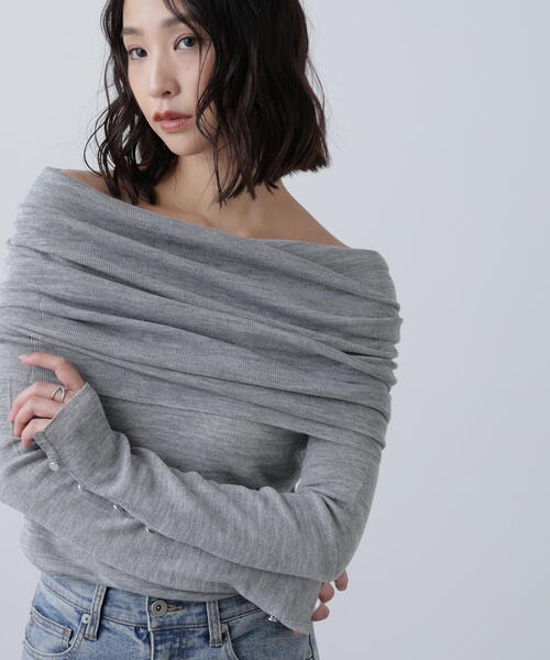 FREE'S MART（フリーズマート）の「◆【RIO企画】袖口ボタンオフショルニット〈MFM〉（ニット/セーター・レディース・グレー/ホワイト/ピンク/ネイビー・FREE）」の22枚目の写真