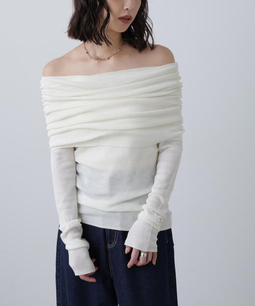 FREE'S MART（フリーズマート）の「◆【RIO企画】袖口ボタンオフショルニット〈MFM〉（ニット/セーター・レディース・グレー/ホワイト/ピンク/ネイビー・FREE）」の16枚目の写真