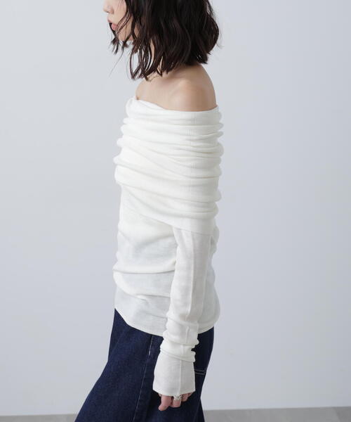 FREE'S MART（フリーズマート）の「◆【RIO企画】袖口ボタンオフショルニット〈MFM〉（ニット/セーター・レディース・グレー/ホワイト/ピンク/ネイビー・FREE）」の14枚目の写真