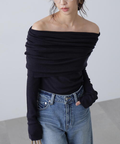 FREE'S MART（フリーズマート）の「◆【RIO企画】袖口ボタンオフショルニット〈MFM〉（ニット/セーター・レディース・グレー/ホワイト/ピンク/ネイビー・FREE）」の5枚目の写真