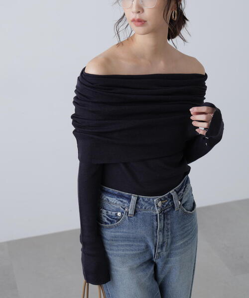 FREE'S MART（フリーズマート）の「◆【RIO企画】袖口ボタンオフショルニット〈MFM〉（ニット/セーター・レディース・グレー/ホワイト/ピンク/ネイビー・FREE）」の8枚目の写真