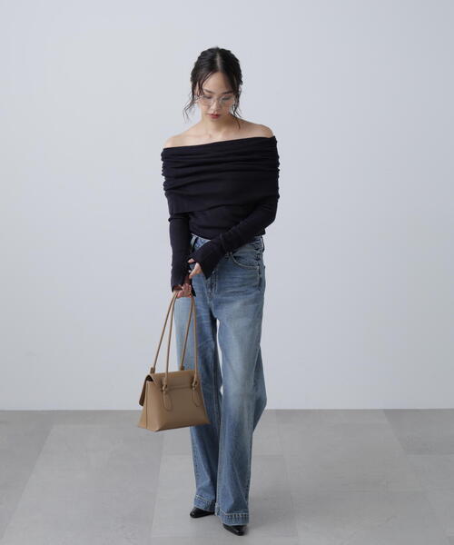 FREE'S MART（フリーズマート）の「◆【RIO企画】袖口ボタンオフショルニット〈MFM〉（ニット/セーター・レディース・グレー/ホワイト/ピンク/ネイビー・FREE）」の9枚目の写真