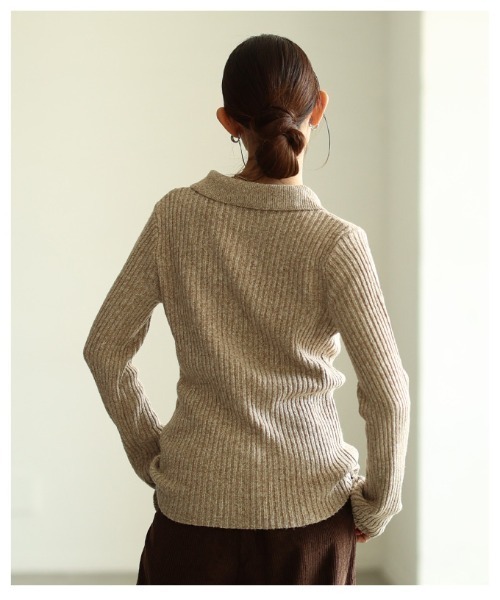 Sawa a la mode(サワアラモード)の「ミックスニットホック付きポロトップス(ニット/セーター・レディース・チャコールグレー/アイボリー・FREE)」の9枚目の写真