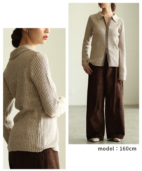 Sawa a la mode(サワアラモード)の「ミックスニットホック付きポロトップス(ニット/セーター・レディース・チャコールグレー/アイボリー・FREE)」の11枚目の写真