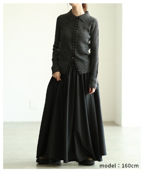Sawa a la mode(サワアラモード)の「ミックスニットホック付きポロトップス(ニット/セーター・レディース・チャコールグレー/アイボリー・FREE)」の16枚目の写真