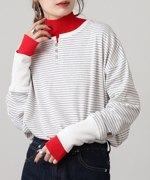 OMNES(オムネス)の「リブ裾ラウンドヘンリーネックプルオーバー長袖 Tシャツ(Tシャツ/カットソー・レディース・ホワイト×グレー/ベージュ系その他/ラベンダー/ホワイト×ブラック/アイボリー/グレー系その他/グレー系その他2・FREE)」の16枚目の写真