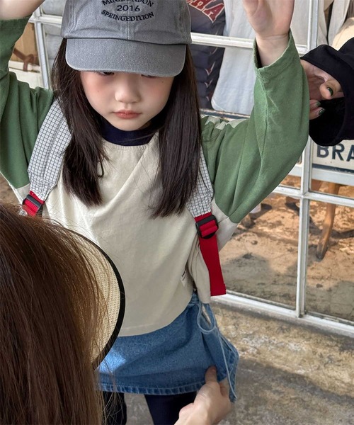 aimoha（アイモハ）の「【aimoha-KIDS-】バイカラー ラグランロンT（Tシャツ/カットソー・キッズ・ブルー/チョコ/グリーン・90/100/110/120/130）」の6枚目の写真