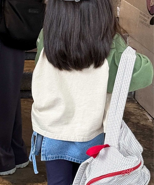 aimoha（アイモハ）の「【aimoha-KIDS-】バイカラー ラグランロンT（Tシャツ/カットソー・キッズ・ブルー/チョコ/グリーン・90/100/110/120/130）」の7枚目の写真