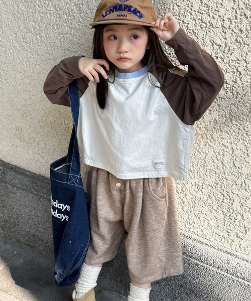 aimoha（アイモハ）の「【aimoha-KIDS-】バイカラー ラグランロンT（Tシャツ/カットソー・キッズ・ブルー/チョコ/グリーン・90/100/110/120/130）」の12枚目の写真