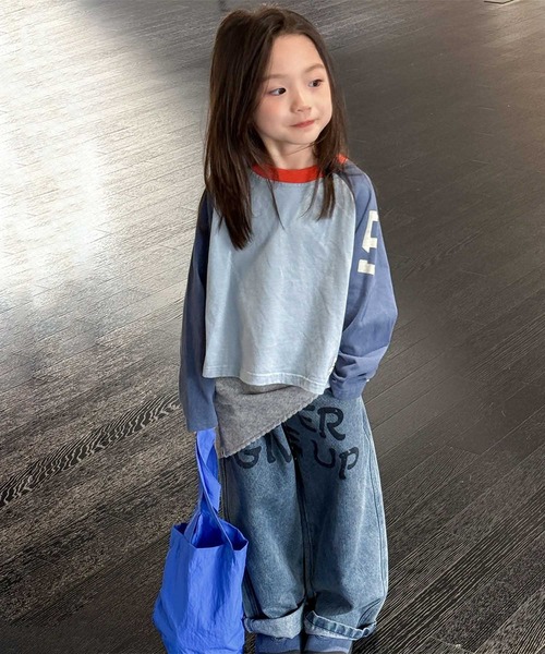 aimoha（アイモハ）の「【aimoha-KIDS-】バイカラー ラグランロンT（Tシャツ/カットソー・キッズ・ブルー/チョコ/グリーン・90/100/110/120/130）」の19枚目の写真