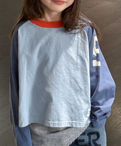 aimoha（アイモハ）の「【aimoha-KIDS-】バイカラー ラグランロンT（Tシャツ/カットソー・キッズ・ブルー/チョコ/グリーン・90/100/110/120/130）」の21枚目の写真