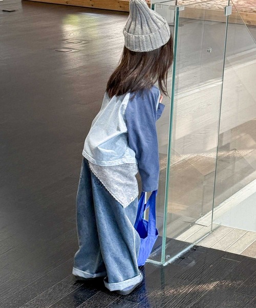 aimoha（アイモハ）の「【aimoha-KIDS-】バイカラー ラグランロンT（Tシャツ/カットソー・キッズ・ブルー/チョコ/グリーン・90/100/110/120/130）」の22枚目の写真