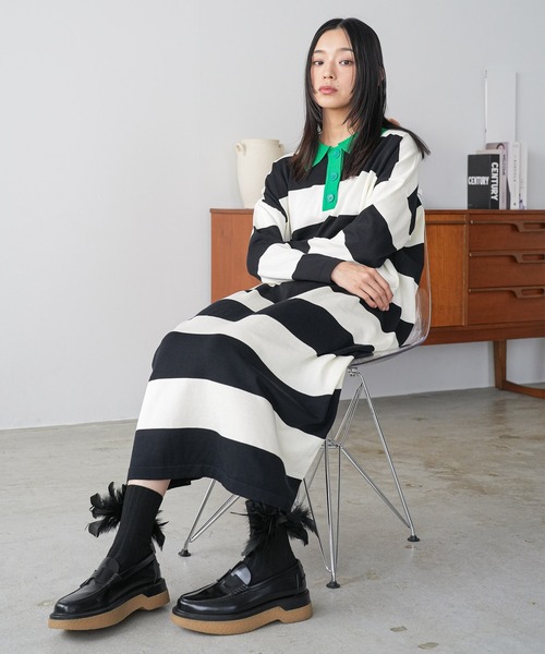mili an deni(ミリアンデニ)の「ラガーニットーワンピース(ワンピース・レディース・ブラック×ホワイト/ブラック×グレー・M)」の12枚目の写真