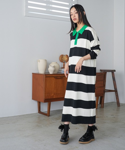 mili an deni(ミリアンデニ)の「ラガーニットーワンピース(ワンピース・レディース・ブラック×ホワイト/ブラック×グレー・M)」の14枚目の写真