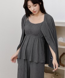 セットアップ】長袖ワンポイントロゴ開襟シャツ+ロングパンツ ルーム