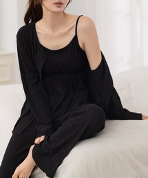 DAY CLOSET(デイ クローゼット)の【セットアップ/パッド付き】長袖ヨウリュウメロウトップス+ペプラムキャミ+ロングパンツ ルームウェア3点セット レディース(ルームウェア/パジャマ)