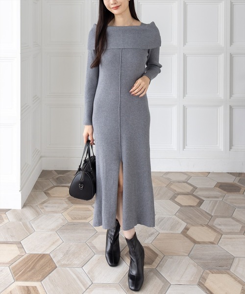 オフショル風ニットワンピース[大人 フェミニン 上品]≪AW新作