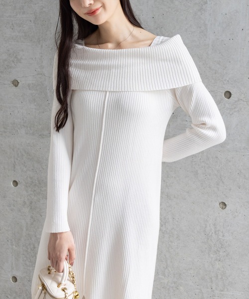 セール】オフショル風ニットワンピース[大人 フェミニン 上品]≪AW新作