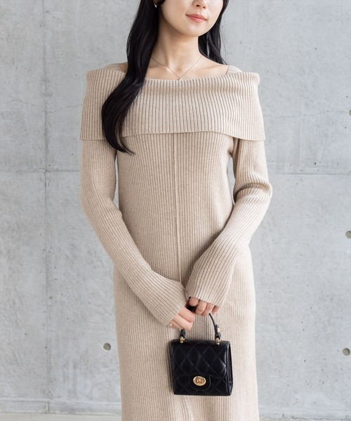 セール】オフショル風ニットワンピース[大人 フェミニン 上品]≪AW新作