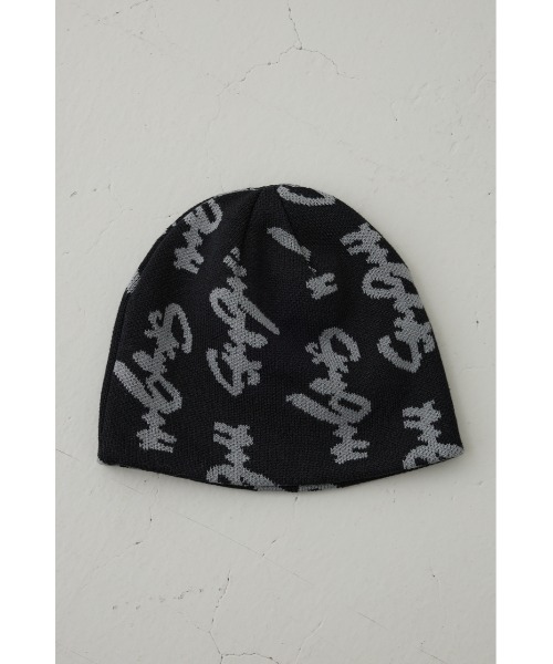 AZUL by moussy(アズールバイマウジー)の「総ロゴニット帽(ニットキャップ/ビーニー・メンズ・グレー/ブラック・FREE)」の5枚目の写真