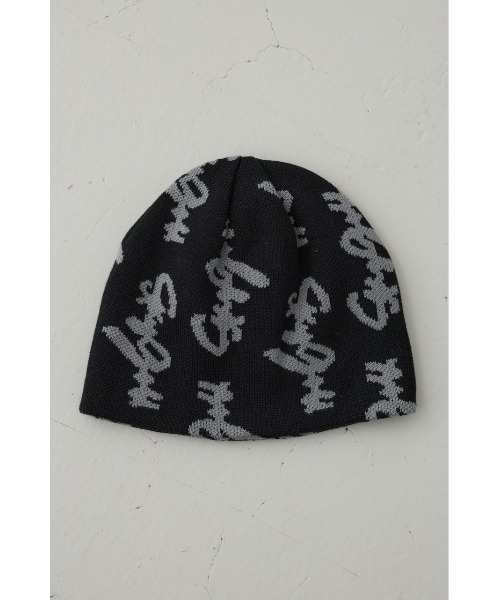 AZUL by moussy(アズールバイマウジー)の「総ロゴニット帽(ニットキャップ/ビーニー・メンズ・グレー/ブラック・FREE)」の6枚目の写真