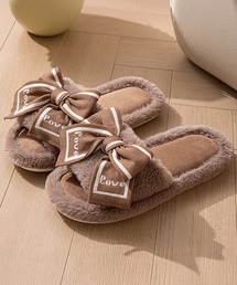 Lace Ladies（レースレディース）の「配色 ライン リボン付き ファー スリッパ（ルームシューズ/スリッパ）」