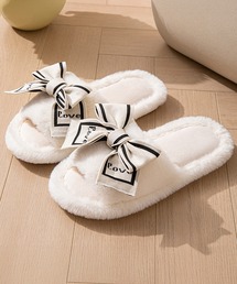 Lace Ladies（レースレディース）の「配色 ライン リボン付き ファー スリッパ（ルームシューズ/スリッパ）」