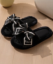 Lace Ladies（レースレディース）の「配色 ライン リボン付き ファー スリッパ（ルームシューズ/スリッパ）」