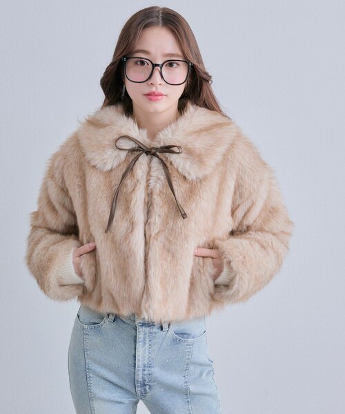 セール】リボン付きファーブルゾン（ブルゾン）｜OLIVE des OLIVE