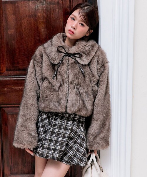 OLIVE des OLIVE（オリーブデオリーブ）の「リボン付きファーブルゾン（ブルゾン・レディース・オフホワイト/ベージュ/モカ・FREE）」の5枚目の写真