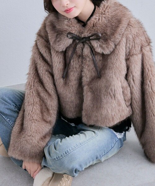 OLIVE des OLIVE（オリーブデオリーブ）の「リボン付きファーブルゾン（ブルゾン・レディース・オフホワイト/ベージュ/モカ・FREE）」の9枚目の写真