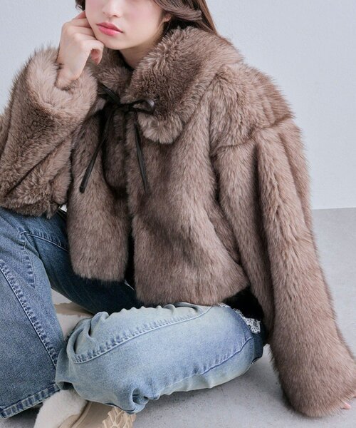 OLIVE des OLIVE（オリーブデオリーブ）の「リボン付きファーブルゾン（ブルゾン・レディース・オフホワイト/ベージュ/モカ・FREE）」の10枚目の写真