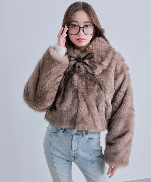 OLIVE des OLIVE（オリーブデオリーブ）の「リボン付きファーブルゾン（ブルゾン・レディース・オフホワイト/ベージュ/モカ・FREE）」の11枚目の写真