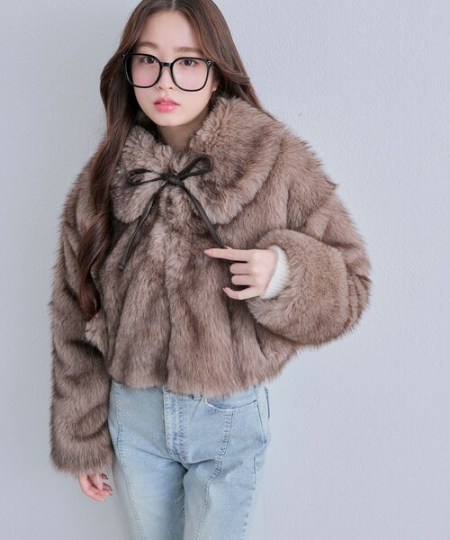 OLIVE des OLIVEリボン付きファーブルゾン リボン付きファーブルゾン | OLIVE des OLIVE(オリーブ デ オリーブ