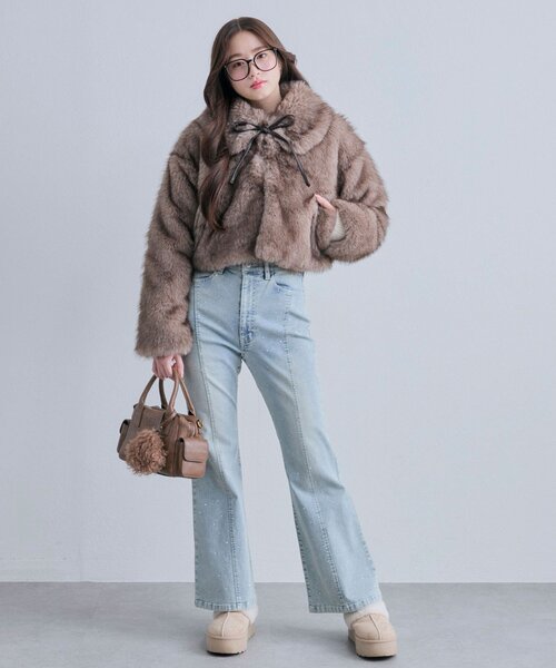 OLIVE des OLIVE（オリーブデオリーブ）の「リボン付きファーブルゾン（ブルゾン・レディース・オフホワイト/ベージュ/モカ・FREE）」の13枚目の写真