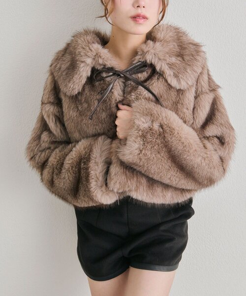 OLIVE des OLIVE（オリーブデオリーブ）の「リボン付きファーブルゾン（ブルゾン・レディース・オフホワイト/ベージュ/モカ・FREE）」の14枚目の写真