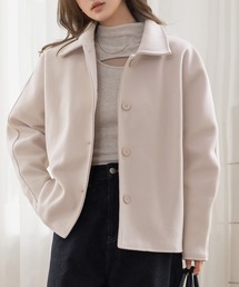 DAY CLOSET（デイ クローゼット）の「【裏キルティング/前後アシメで後ろ姿カバーアップ】長袖チェック襟ドルマンスリーブショートコート レディース（その他アウター）」