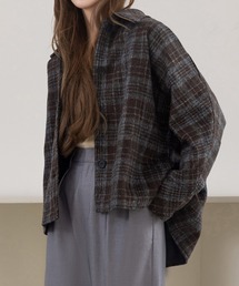 DAY CLOSET（デイ クローゼット）の「【裏キルティング/前後アシメで後ろ姿カバーアップ】長袖チェック襟ドルマンスリーブショートコート レディース（その他アウター）」