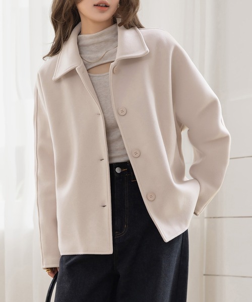 DAY CLOSET(デイ クローゼット)の「【裏キルティング/前後アシメで後ろ姿カバーアップ】長袖チェック襟ドルマンスリーブショートコート レディース(その他アウター・レディース・杢グレー/グレー/ピンク系その他/ブラウン・M/L)」の11枚目の写真