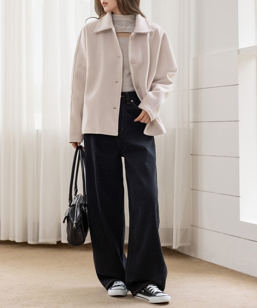 DAY CLOSET(デイ クローゼット)の「【裏キルティング/前後アシメで後ろ姿カバーアップ】長袖チェック襟ドルマンスリーブショートコート レディース(その他アウター・レディース・杢グレー/グレー/ピンク系その他/ブラウン・M/L)」の14枚目の写真