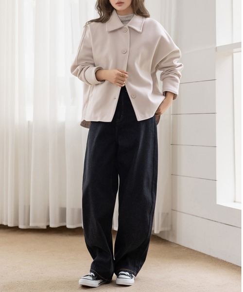 DAY CLOSET(デイ クローゼット)の「【裏キルティング/前後アシメで後ろ姿カバーアップ】長袖チェック襟ドルマンスリーブショートコート レディース(その他アウター・レディース・杢グレー/グレー/ピンク系その他/ブラウン・M/L)」の15枚目の写真