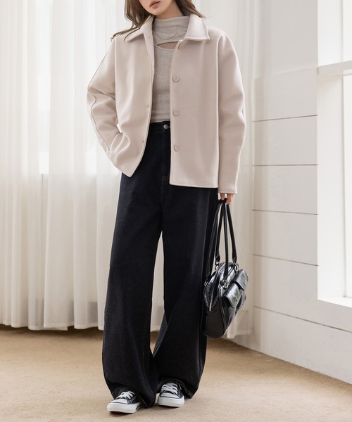 DAY CLOSET(デイ クローゼット)の「【裏キルティング/前後アシメで後ろ姿カバーアップ】長袖チェック襟ドルマンスリーブショートコート レディース(その他アウター・レディース・杢グレー/グレー/ピンク系その他/ブラウン・M/L)」の16枚目の写真